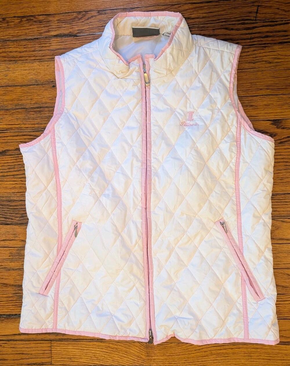 Campus Specialties Illinois University Quilted White Jacket Womena L Vest Jacket